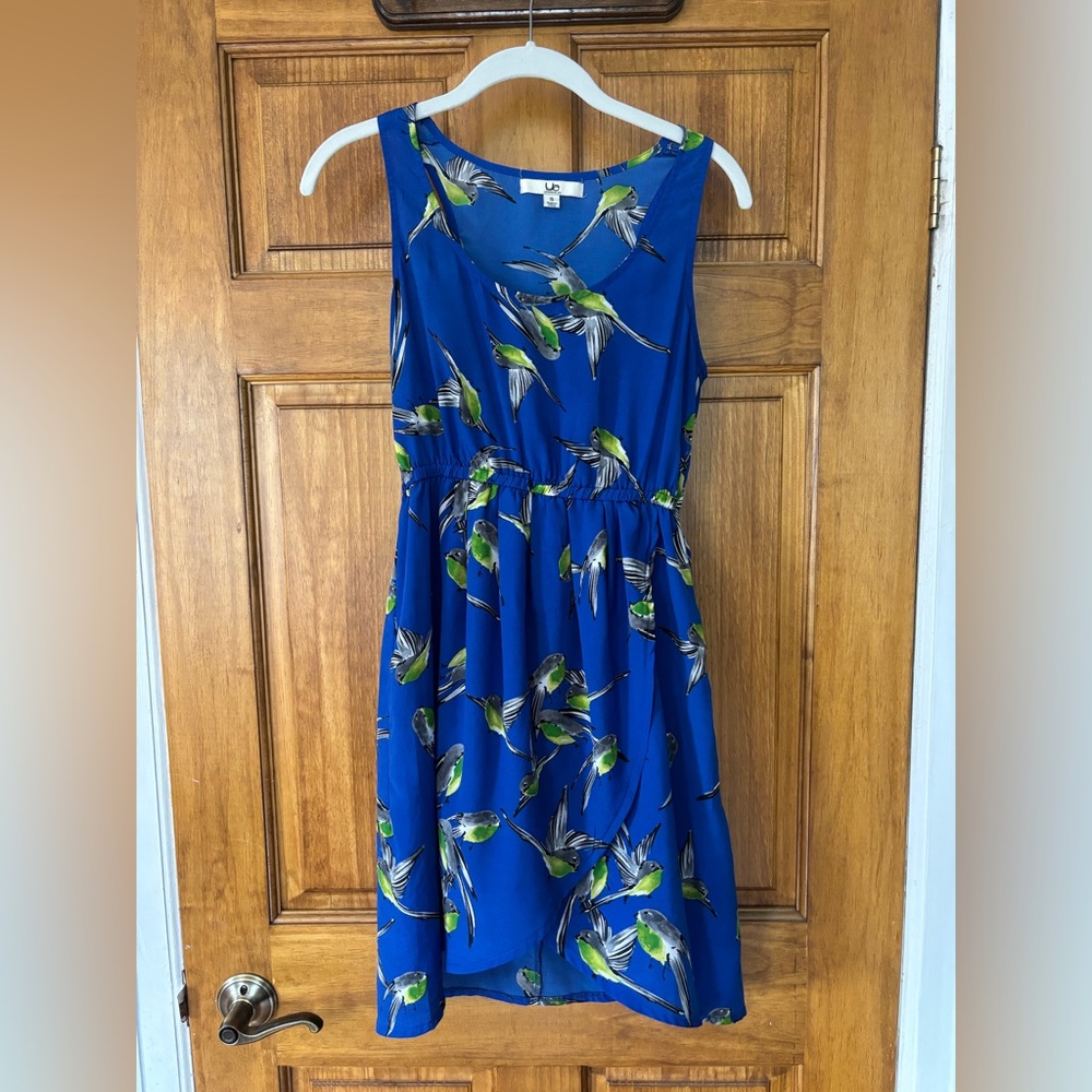 Ya Los Angeles Blue Parrot Print Mini Dress